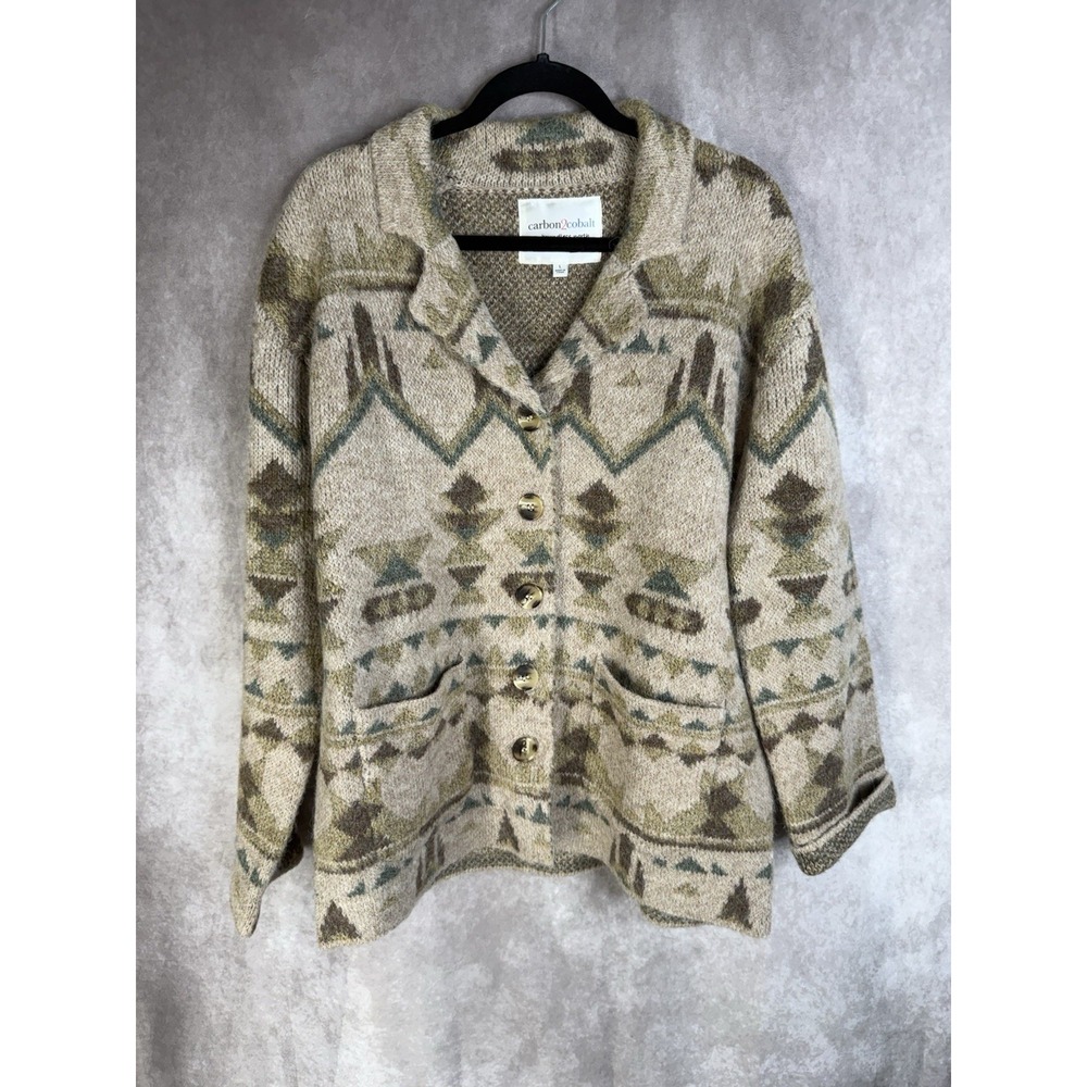 Carbon 2 Cobalt Knit Cardigan Sweater Blazer Southwest Print Women's Size L